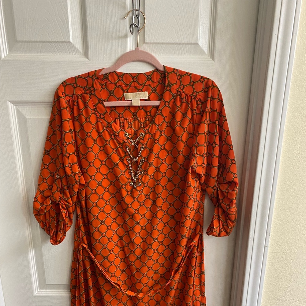 Michael Kors Orange Gold-Accented Dress - Size Large
